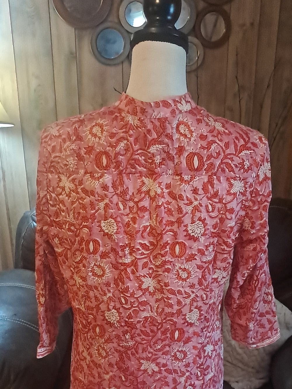 Bell By Alicia Bell Boho Silk Cotton Blend Floral Tiered Tunic Dress Red Pink - Picture 6 of 9